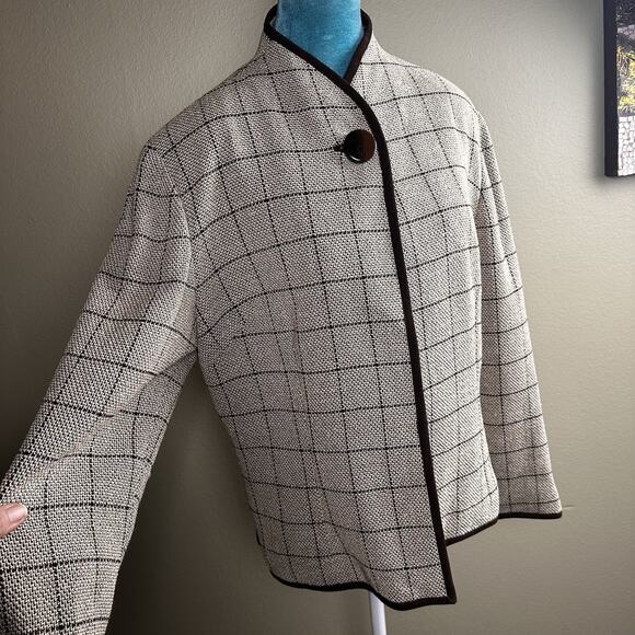 Katherine Kelly Women 14 coat Blazer One top button Beige Brown Wool Cotton - Picture 1 of 16